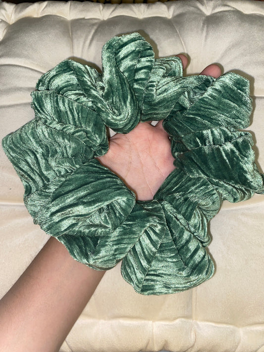 Green Stripe Velvet Large Scrunchie