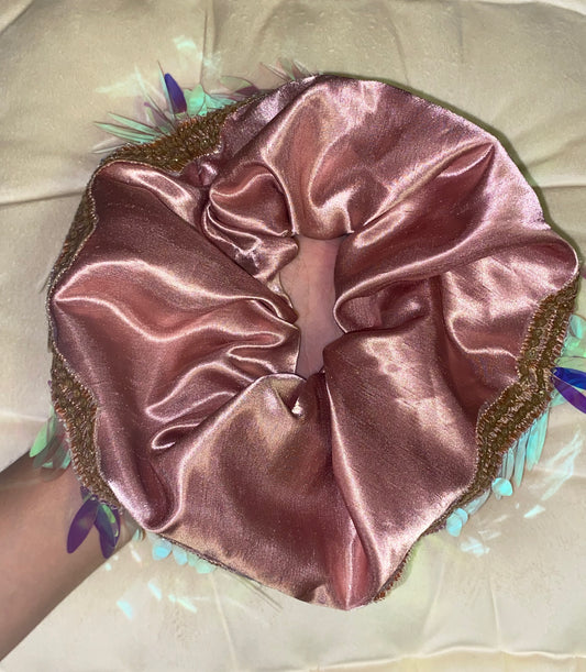 Silk Pink Tassel Large Scrunchie